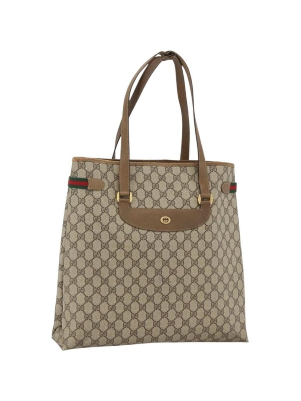 GUCCI GG Supreme Web Sherry Line Tote Bag PVC Beige Gold 39 02 091